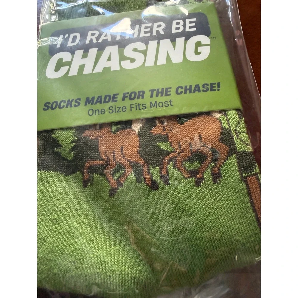 I'd Rather Be Chasing Hunting Socks OSFM Deer Green Pixel Art Hunter Novelty